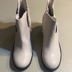 Sun + Stone Cream Ankle Booties with Black Sole